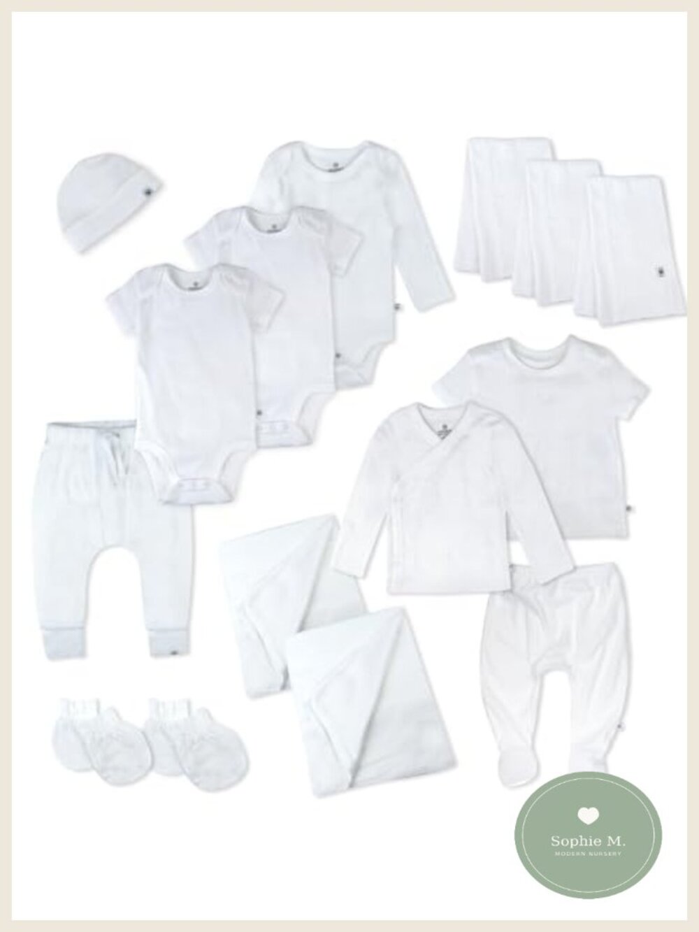 15-Piece Organic Cotton Layette Gift Set for Newborn Baby Fold-Over Cuffs
